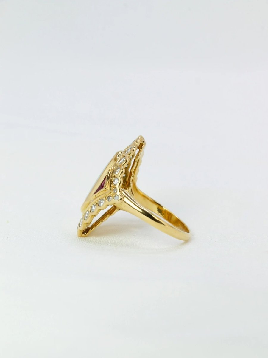 Bague marquise or jaune opale diamants - Castafiore