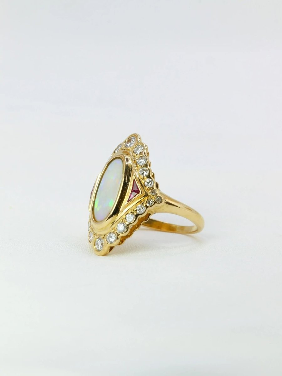 Bague marquise or jaune opale diamants - Castafiore