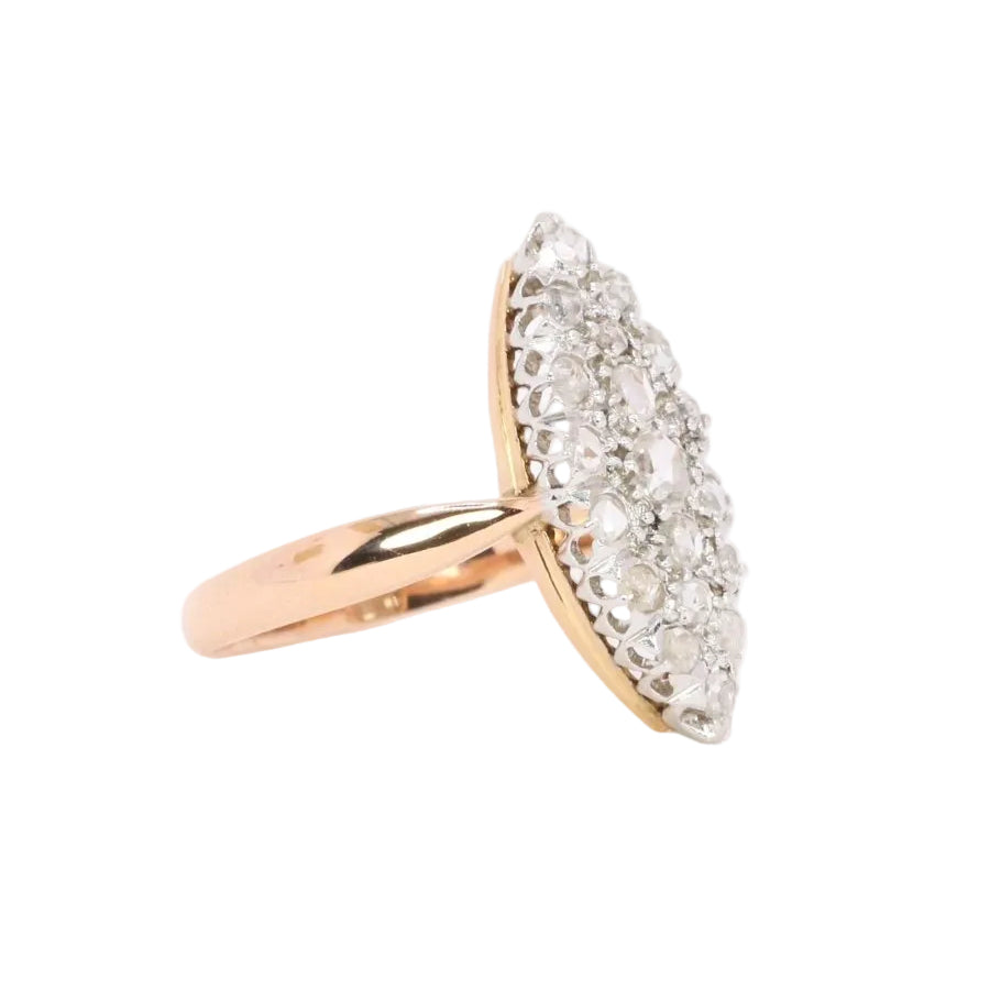 Bague marquise or rose diamants taille rose - Castafiore