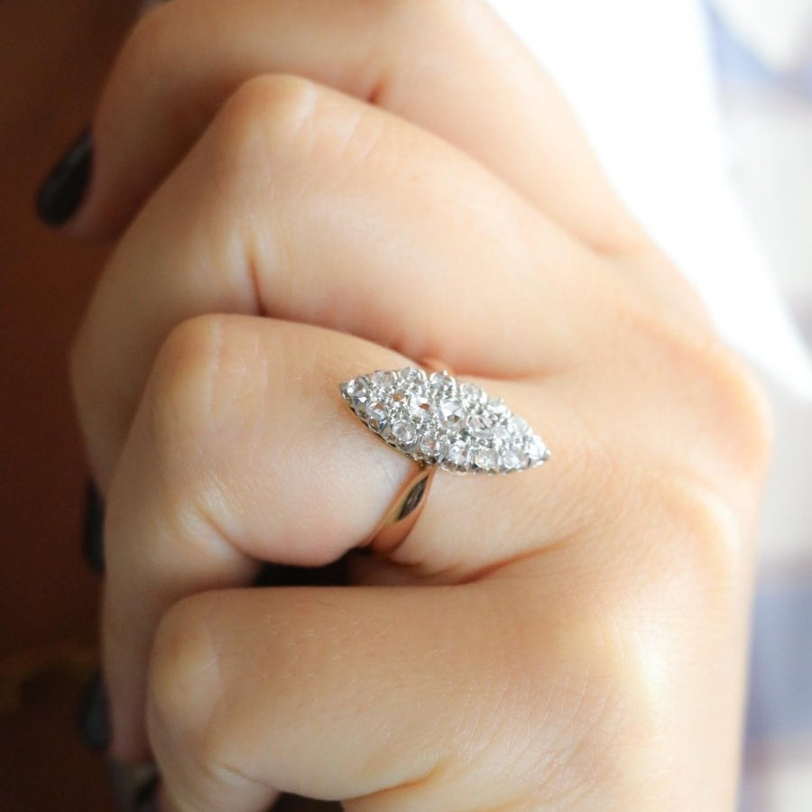 Bague marquise or rose diamants taille rose - Castafiore