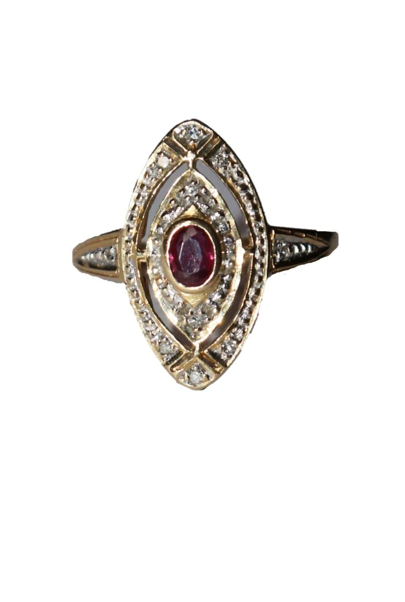 Bague marquise rubis diamants - Castafiore