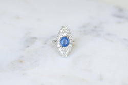 Bague Marquise Saphir de Ceylan 2.20 Cts et Diamants - Castafiore