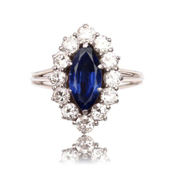 Bague marquise saphir diamants vintage - Castafiore