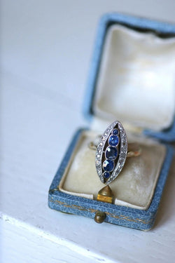 Bague marquise saphirs entourage diamants - Castafiore