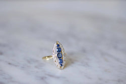 Bague marquise saphirs entourage diamants - Castafiore