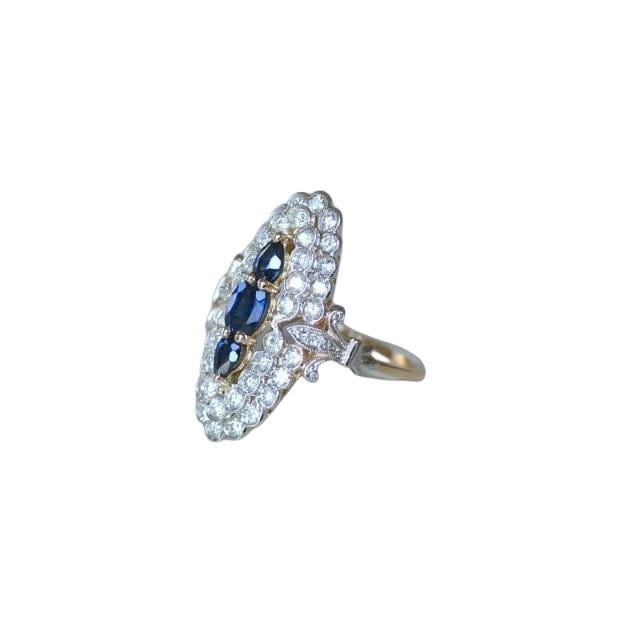 Bague Marquise Saphirs et Diamants Or Jaune - Castafiore