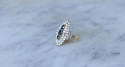 Bague Marquise Saphirs et Diamants Or Jaune - Castafiore