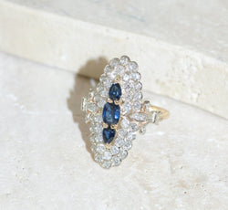 Bague Marquise Saphirs et Diamants Or Jaune - Castafiore