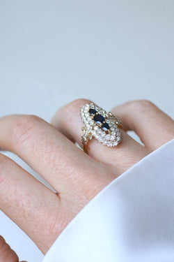 Bague Marquise Saphirs et Diamants Or Jaune - Castafiore