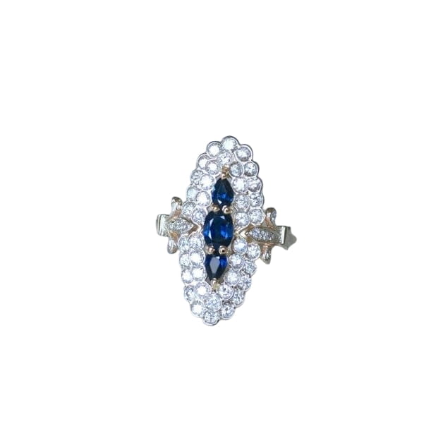 Bague Marquise Saphirs et Diamants Or Jaune - Castafiore