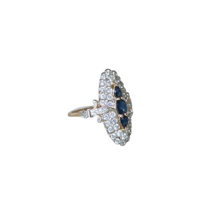 Bague Marquise Saphirs et Diamants Or Jaune - Castafiore