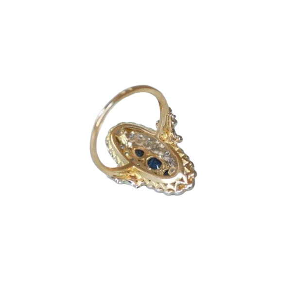 Bague Marquise Saphirs et Diamants Or Jaune - Castafiore