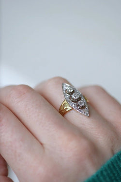 Bague marquise trèfle diamants - Castafiore