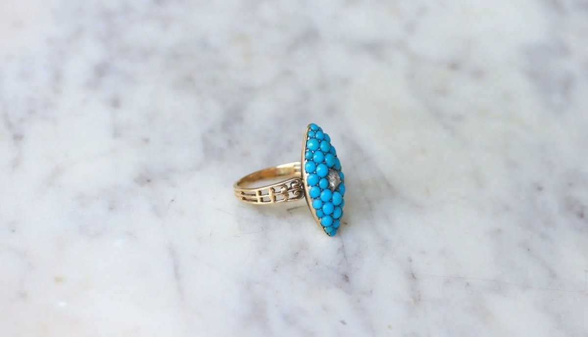 Bague Marquise Turquoises et Diamant - Castafiore