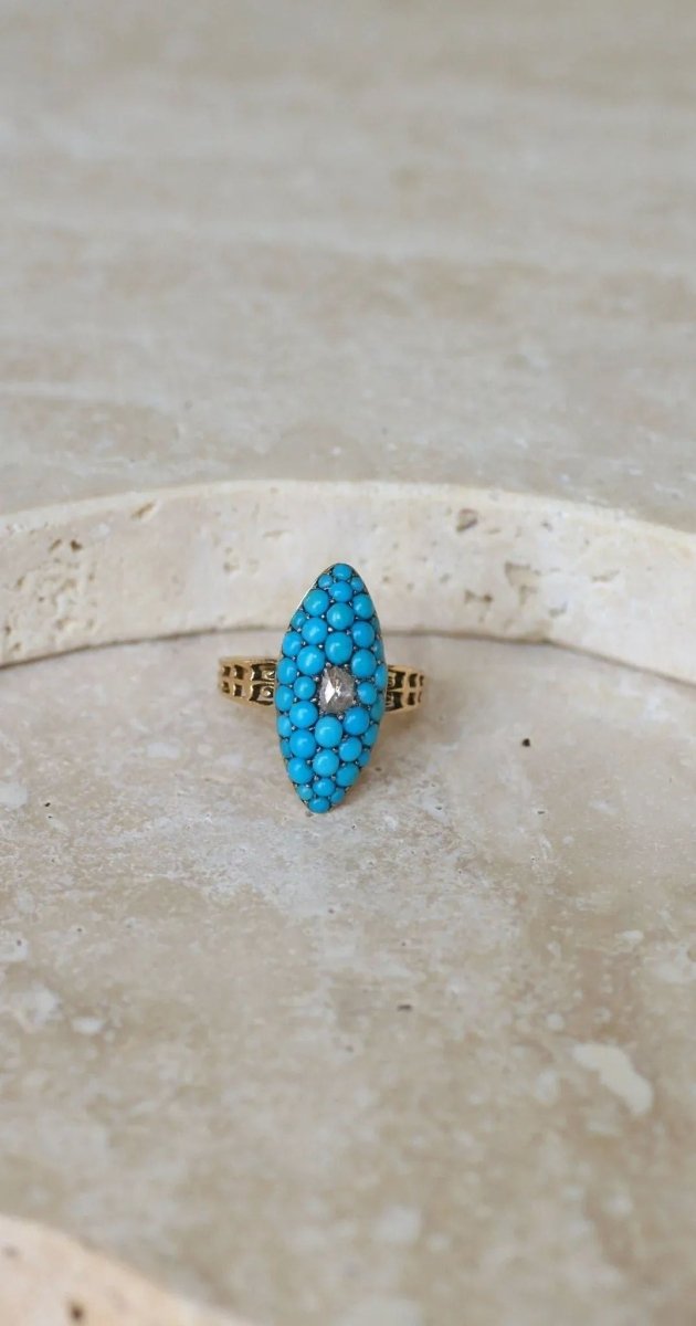 Bague Marquise Turquoises et Diamant - Castafiore