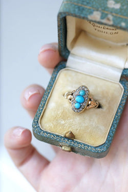 Bague marquise turquoises et perles - Castafiore