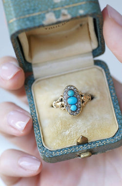 Bague marquise turquoises et perles - Castafiore
