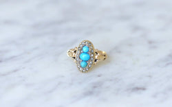 Bague marquise turquoises et perles - Castafiore