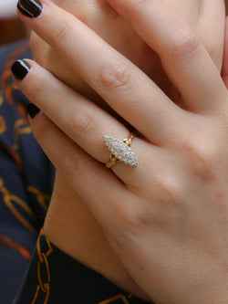Bague marquise vintage or diamants - Castafiore
