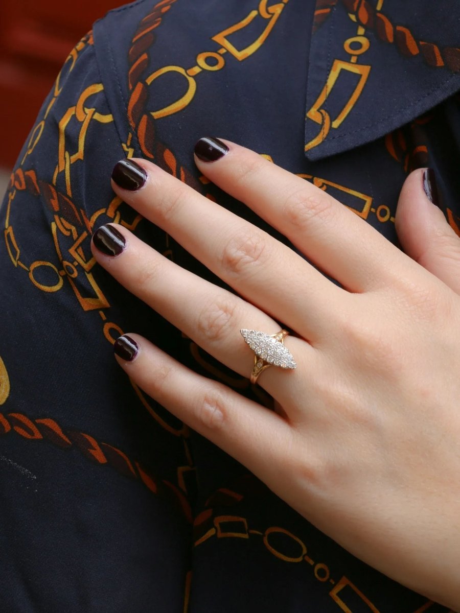Bague marquise vintage or diamants - Castafiore