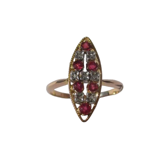 Bague Marquise XIXe en or rose et platine - Castafiore