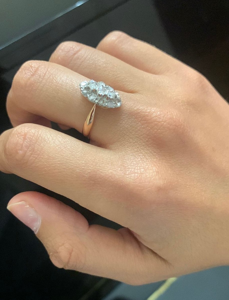 Bague marquise XIXe siècle - Or, Platine & rose cut - Castafiore