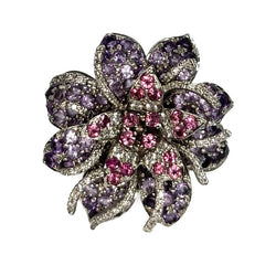 Bague MATY Fleur en or blanc diamants, améthystes et tourmalines - Castafiore