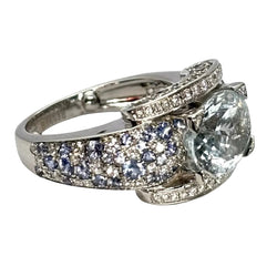 Bague MAUBOUSSIN Eternité en or blanc aigue - marine saphirs et diamants - Castafiore