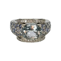 Bague MAUBOUSSIN Eternité en or blanc aigue - marine saphirs et diamants - Castafiore