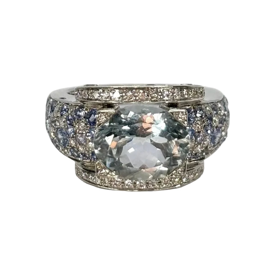 Bague MAUBOUSSIN Eternité en or blanc aigue - marine saphirs et diamants - Castafiore