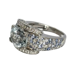 Bague MAUBOUSSIN Eternité en or blanc aigue - marine saphirs et diamants - Castafiore