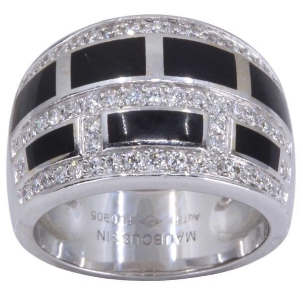 Bague MAUBOUSSIN "Le vice" en or blanc, laque noire et diamants - Castafiore