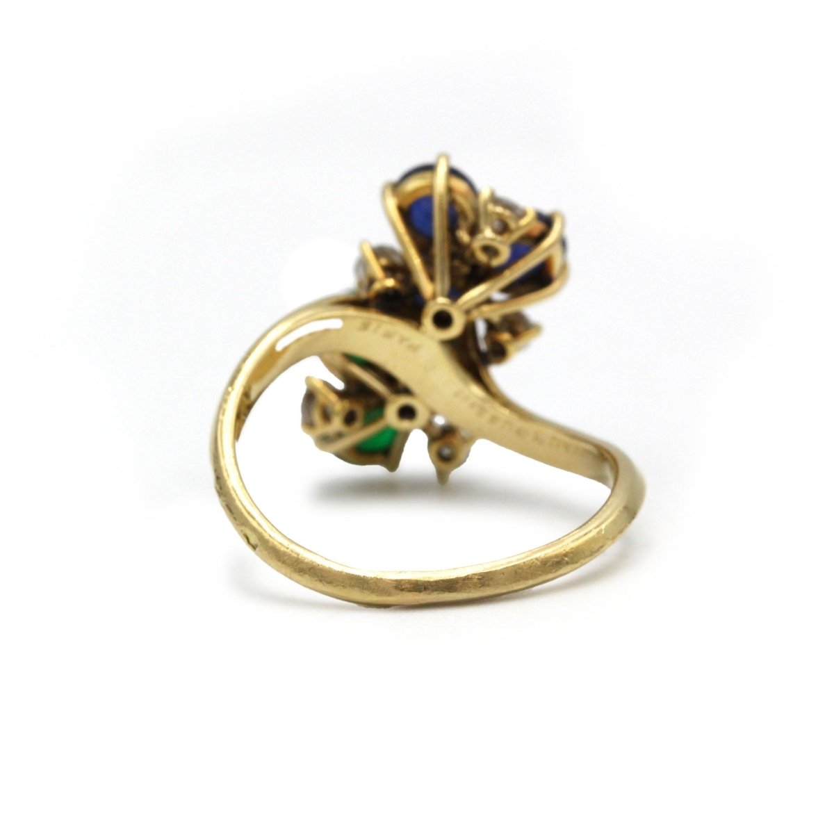 Bague MAUBOUSSIN Toi et Moi en or jaune, saphirs, émeraudes, et diamants - Castafiore