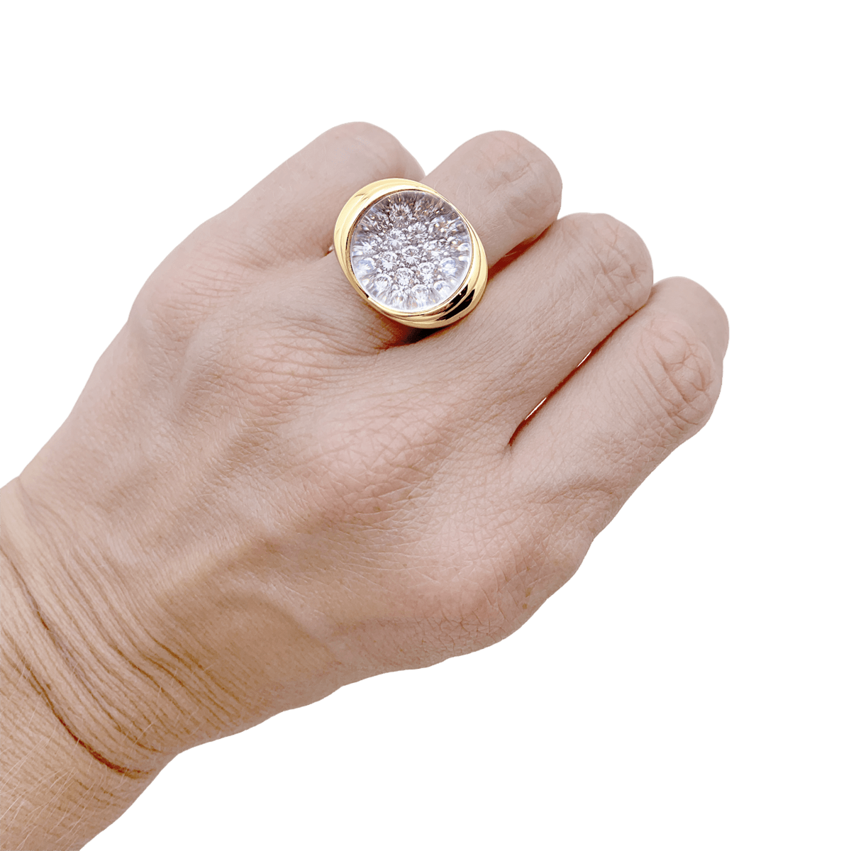 Bague MAUBOUSSIN Transparence pavée en or jaune, cristal de roche et diamants - Castafiore