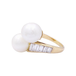 Bague MAUBOUSSIN vintage perles, or jaune, diamants. - Castafiore