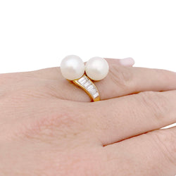 Bague MAUBOUSSIN vintage perles, or jaune, diamants. - Castafiore