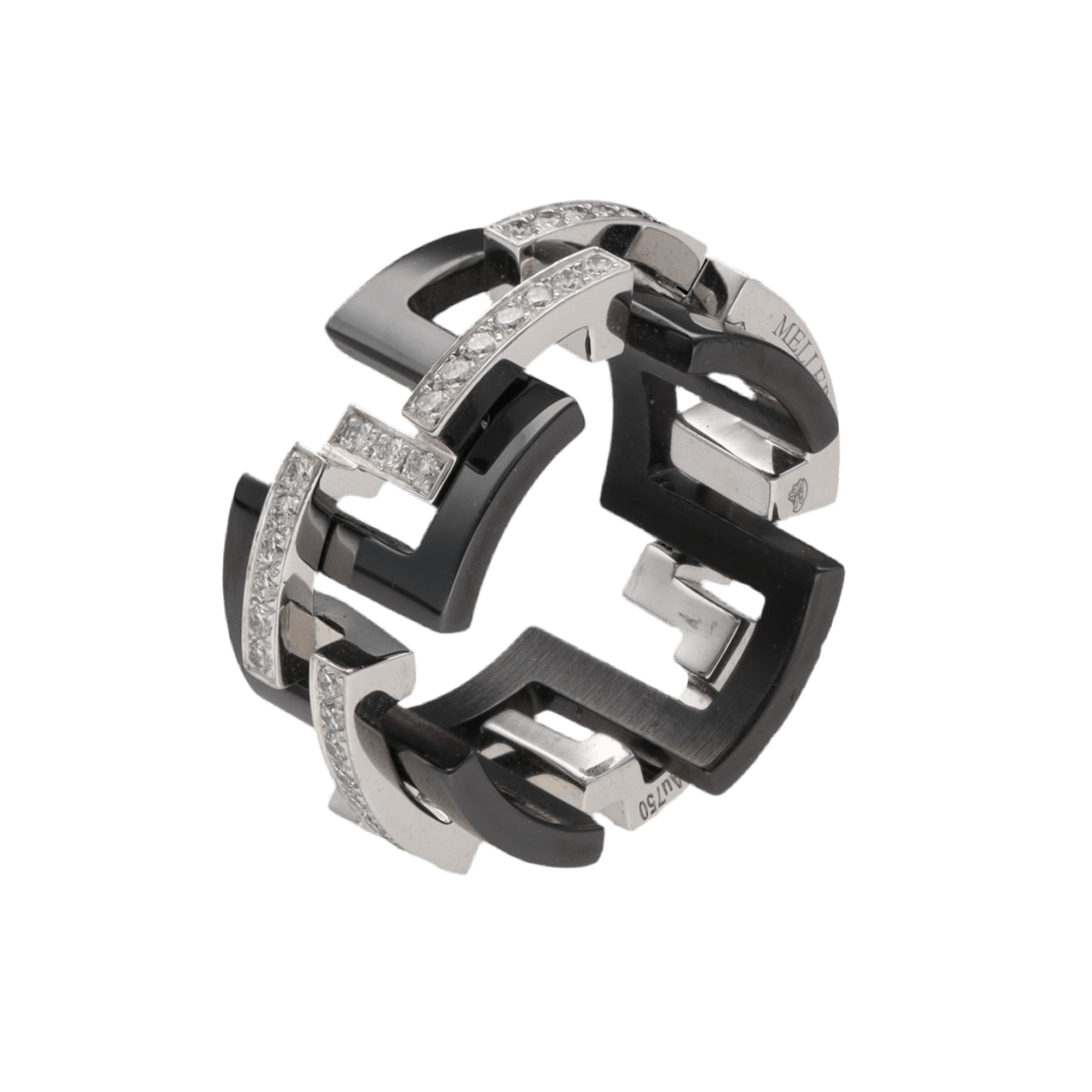 Bague MELLERIO "Graphic GM" en or gris, céramique et diamants - Castafiore
