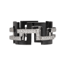 Bague MELLERIO "Graphic GM" en or gris, céramique et diamants - Castafiore