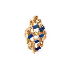 Bague moderniste en or texturé et ajouré,ornée de lapis lazuli - Castafiore