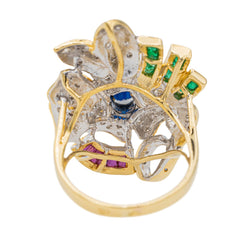 Bague Motif Floral Or Jaune Saphir et Diamants - Castafiore