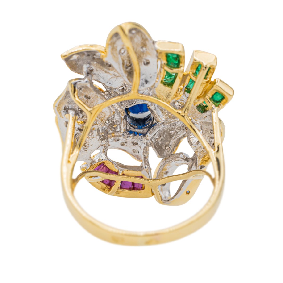 Bague Motif Floral Or Jaune Saphir et Diamants - Castafiore