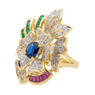 Bague Motif Floral Or Jaune Saphir et Diamants - Castafiore