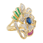 Bague Motif Floral Or Jaune Saphir et Diamants - Castafiore