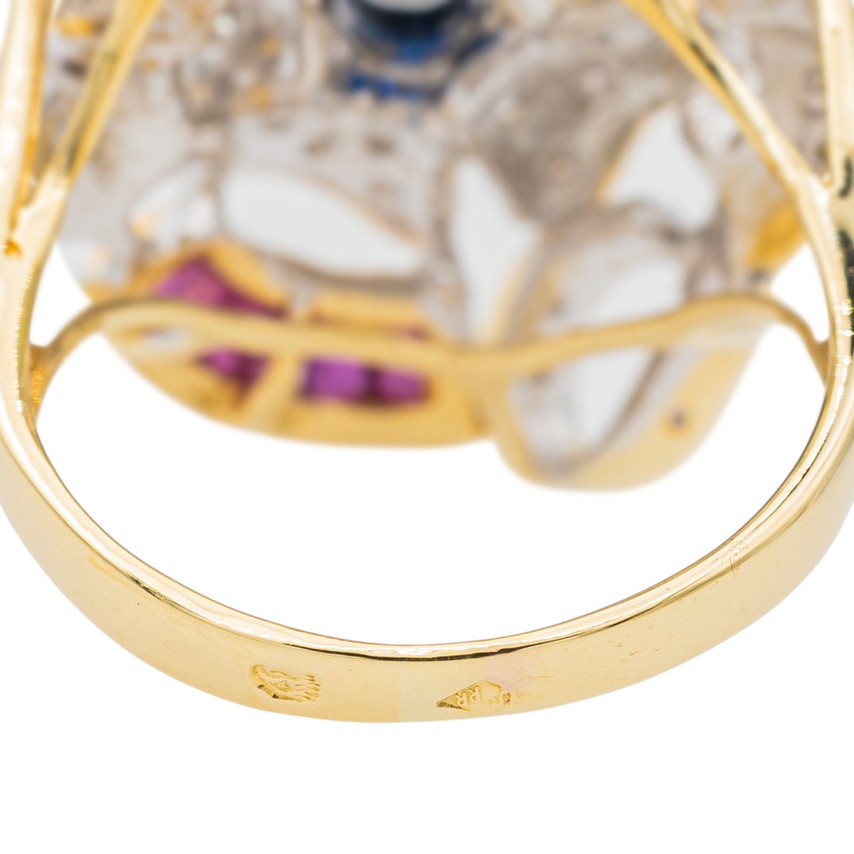 Bague Motif Floral Or Jaune Saphir et Diamants - Castafiore