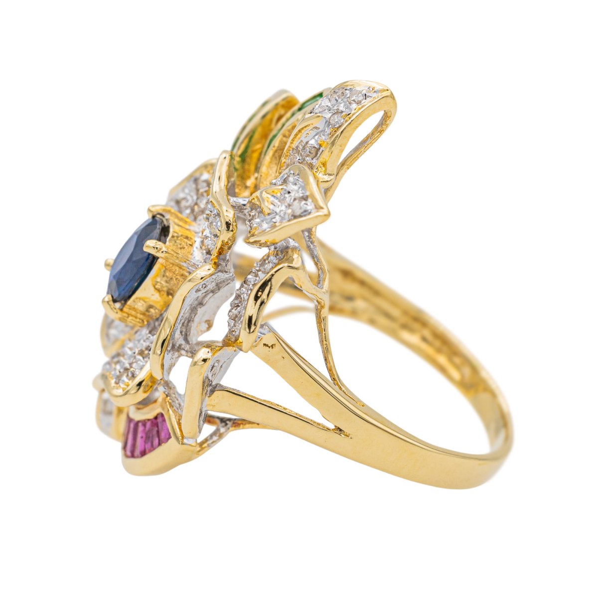 Bague Motif Floral Or Jaune Saphir et Diamants - Castafiore