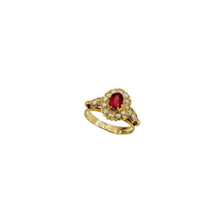 Bague Napoléon III en or jaune, grenat doublet et perles - Castafiore