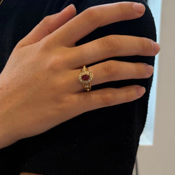 Bague Napoléon III en or jaune, grenat doublet et perles - Castafiore