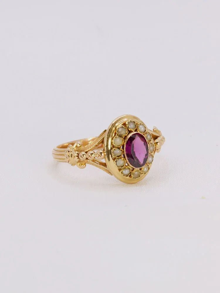 Bague Napoléon III or jaune grenat perles fines - Castafiore