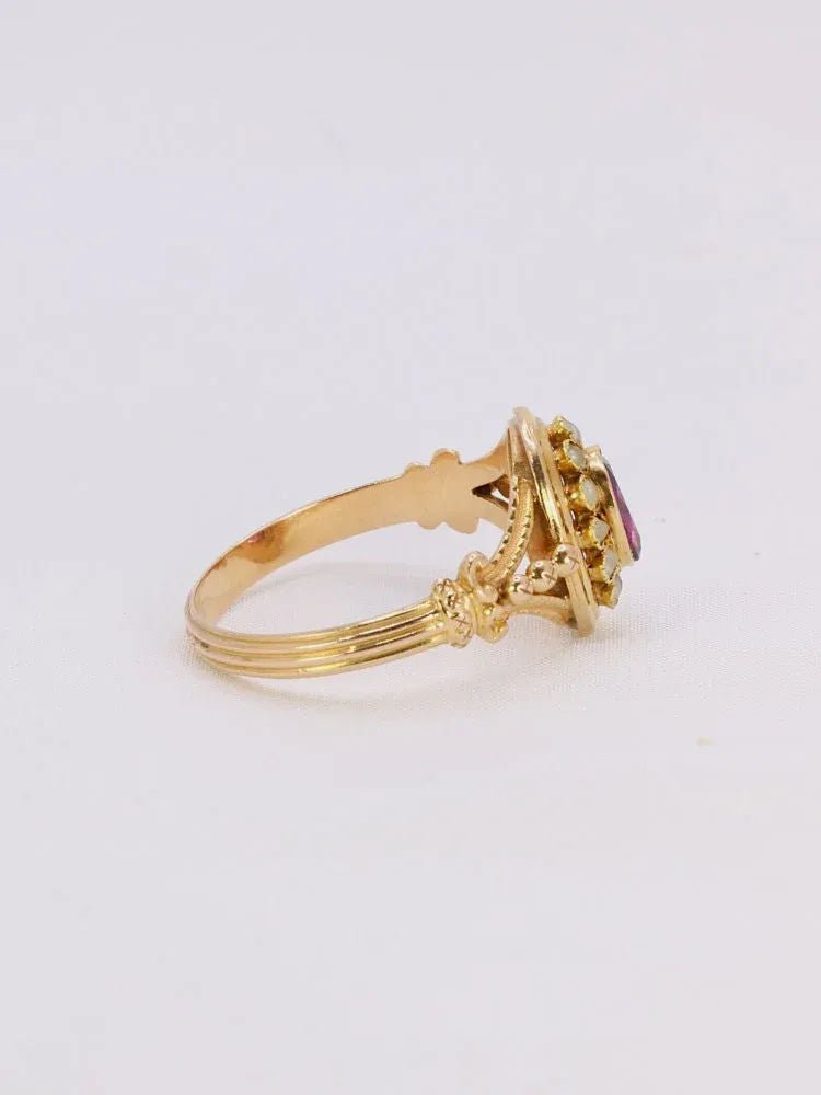 Bague Napoléon III or jaune grenat perles fines - Castafiore