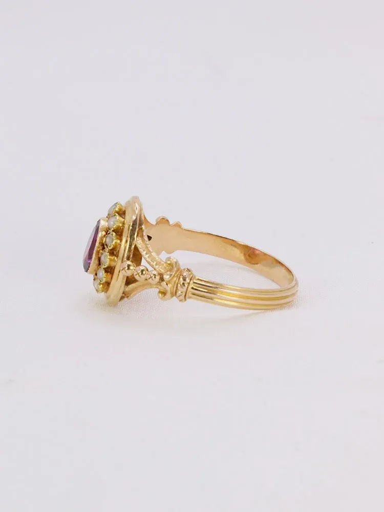 Bague Napoléon III or jaune grenat perles fines - Castafiore